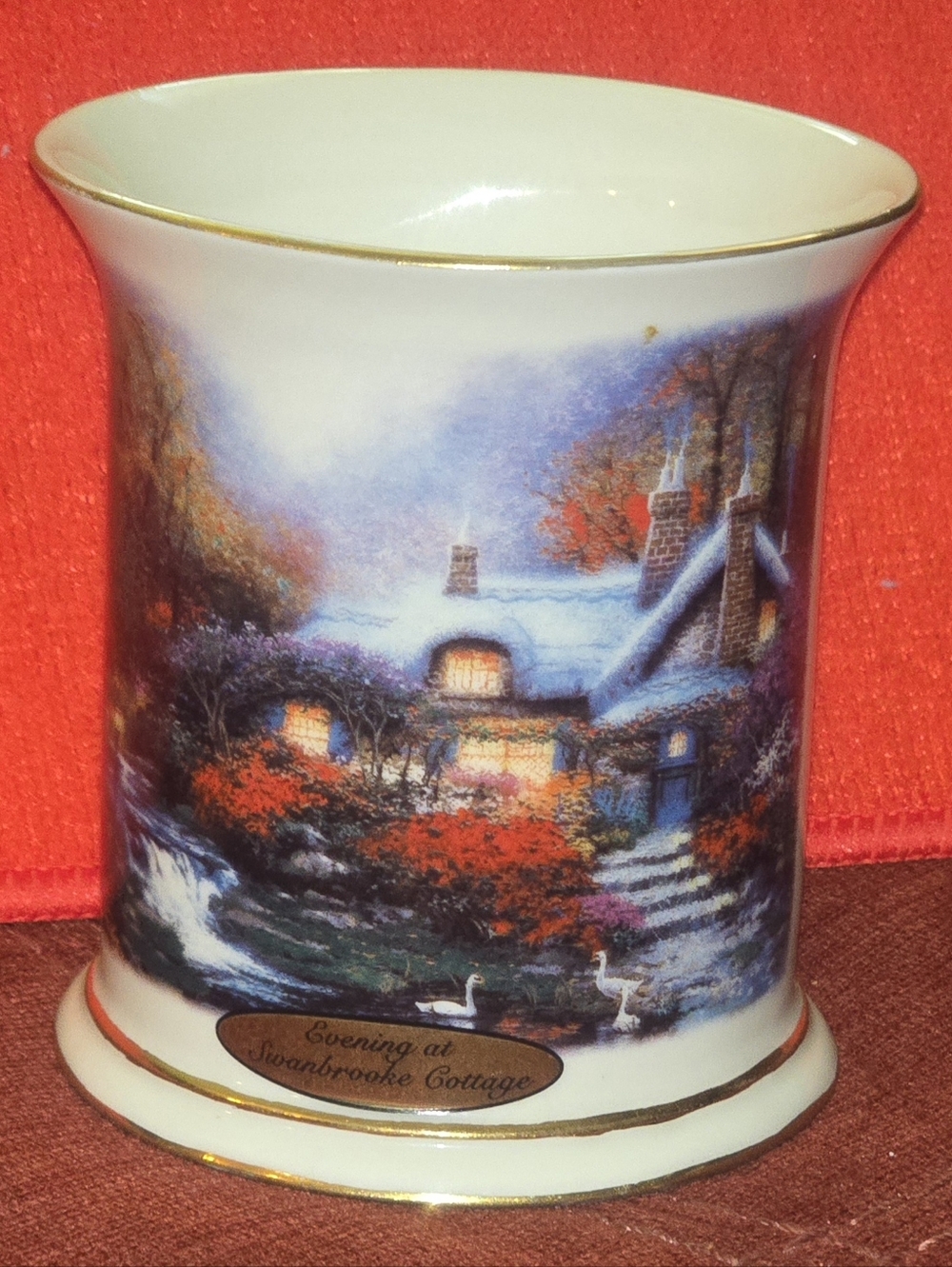 Thomas Kinkade Evening at Swanbrooke Cottage Porcelain Candle Holder 2004 Vtg